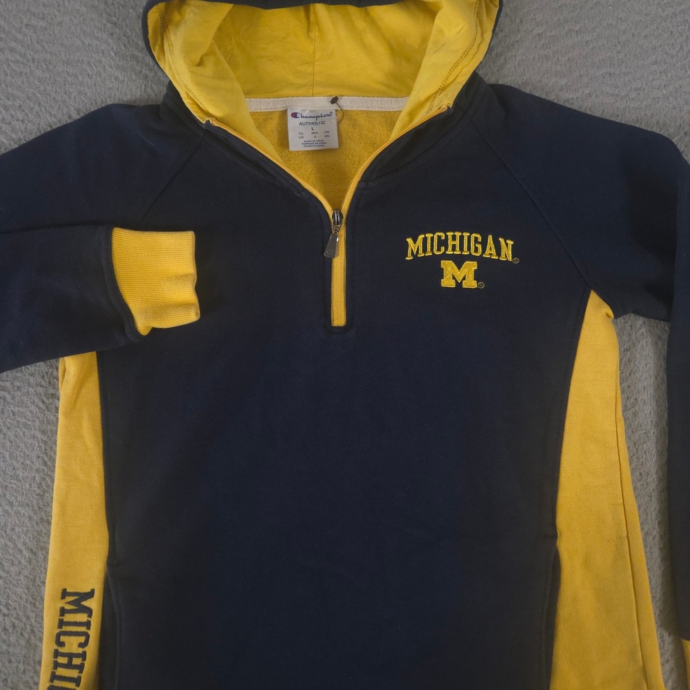 Champion Hoodie Kids Large Multi Michigan Wolverines NCAA 1/4 Zip Colorblock